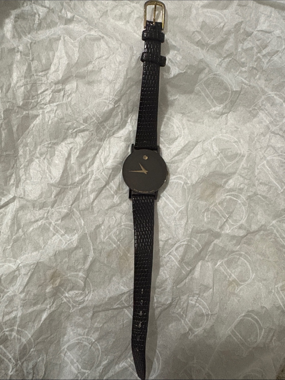Movado Black Watch with Gold Hands - Picture 9 of 9